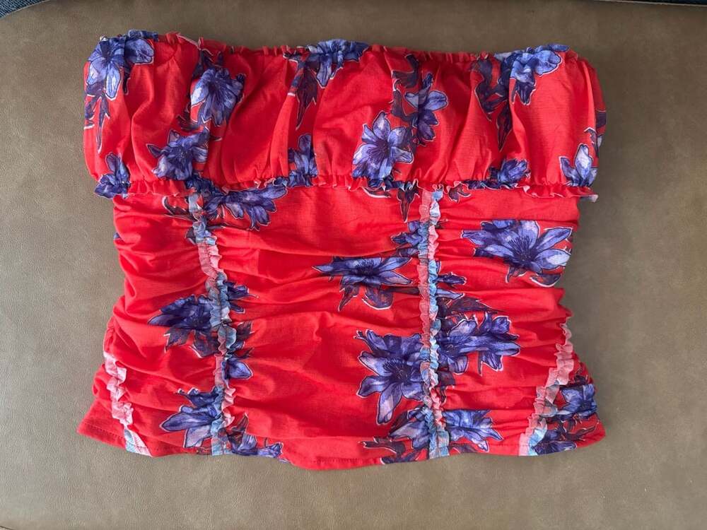Free People Floral Tube Top Size M Red Purple Ruched Bandeau